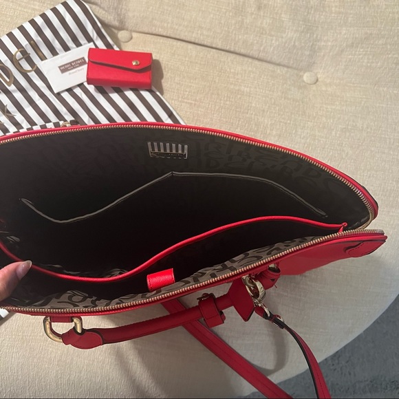 henri bendel Red Leather Laptop Tote with Matching Card Case - Picture 5 of 5